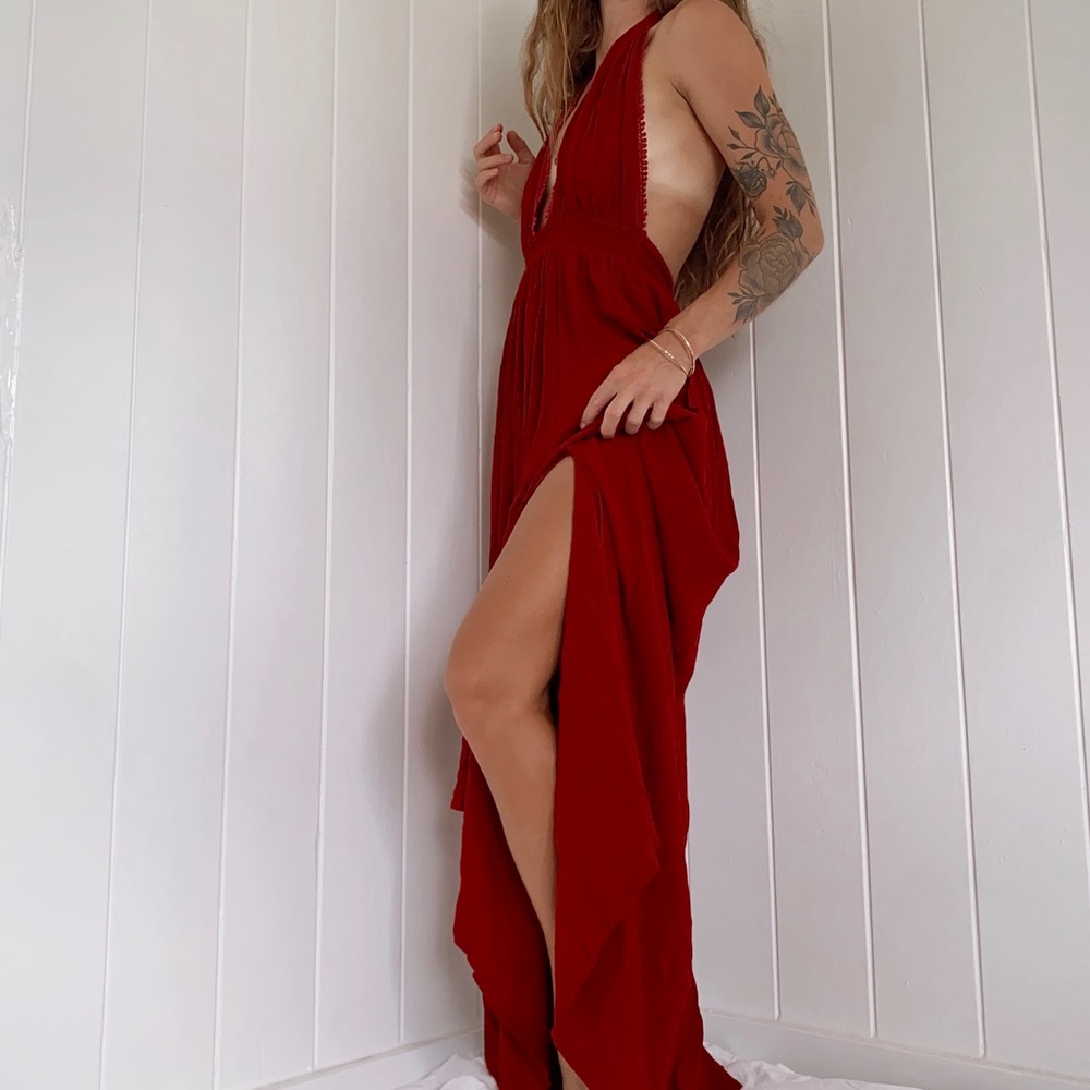 Tiare Hawaii Red Maxi Dress with Side Slit